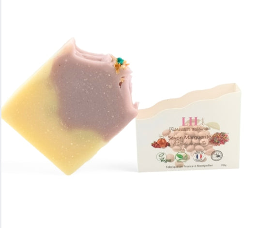 Handmade soap with daisy flowers and hazelnut oil